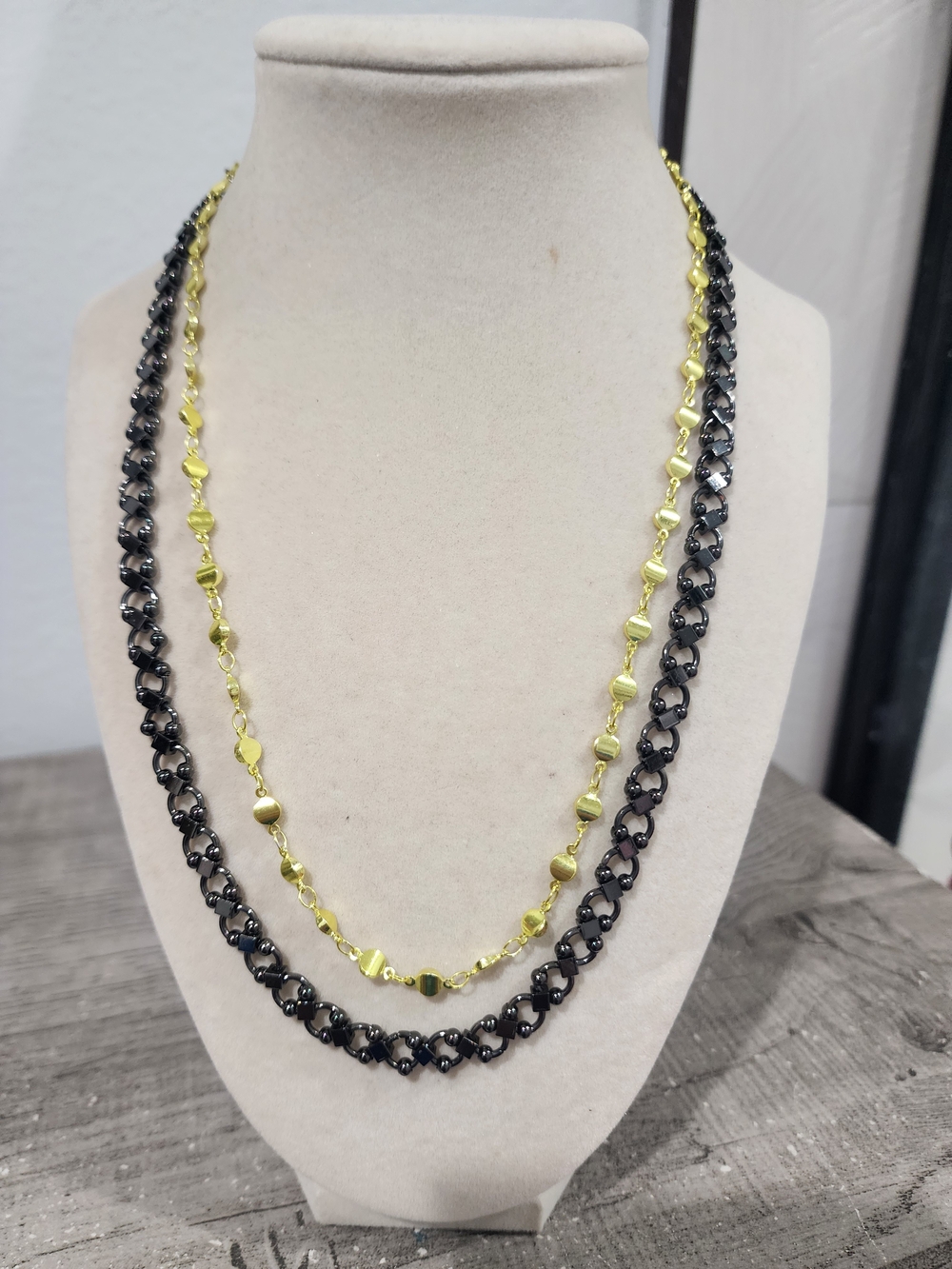 Alexa Rae Yellow and Black Layered Women’s Necklace - Elegant Two-Tone Chain
